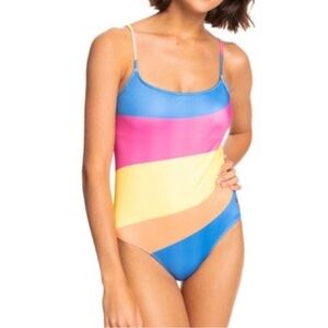 Roxy One Piece Bold Rainbow Retro Striped Swimsuit Pride XXL NWT